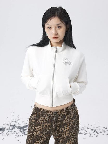 Church Kiss Embroidered Cropped Hooded Jacket