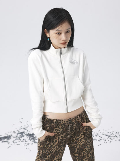 Achihara Church Kiss Embroidered Cropped Hooded Jacket