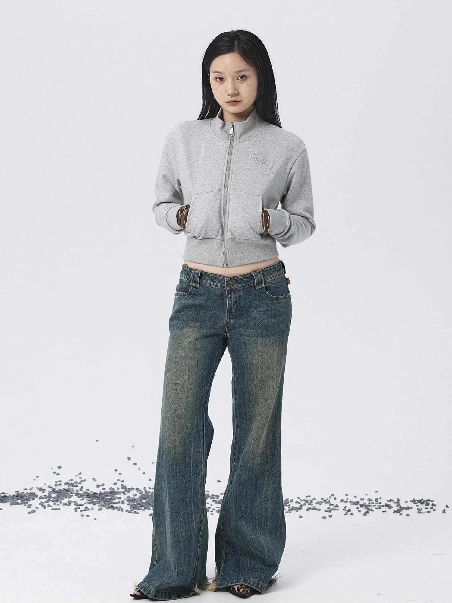 Church Kiss Embroidered Cropped Hooded Jacket