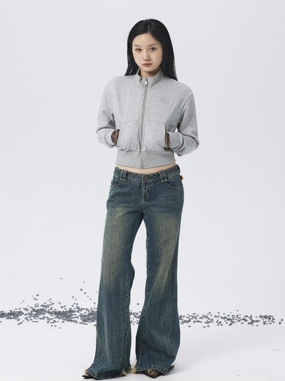 Achihara Church Kiss Embroidered Cropped Hooded Jacket