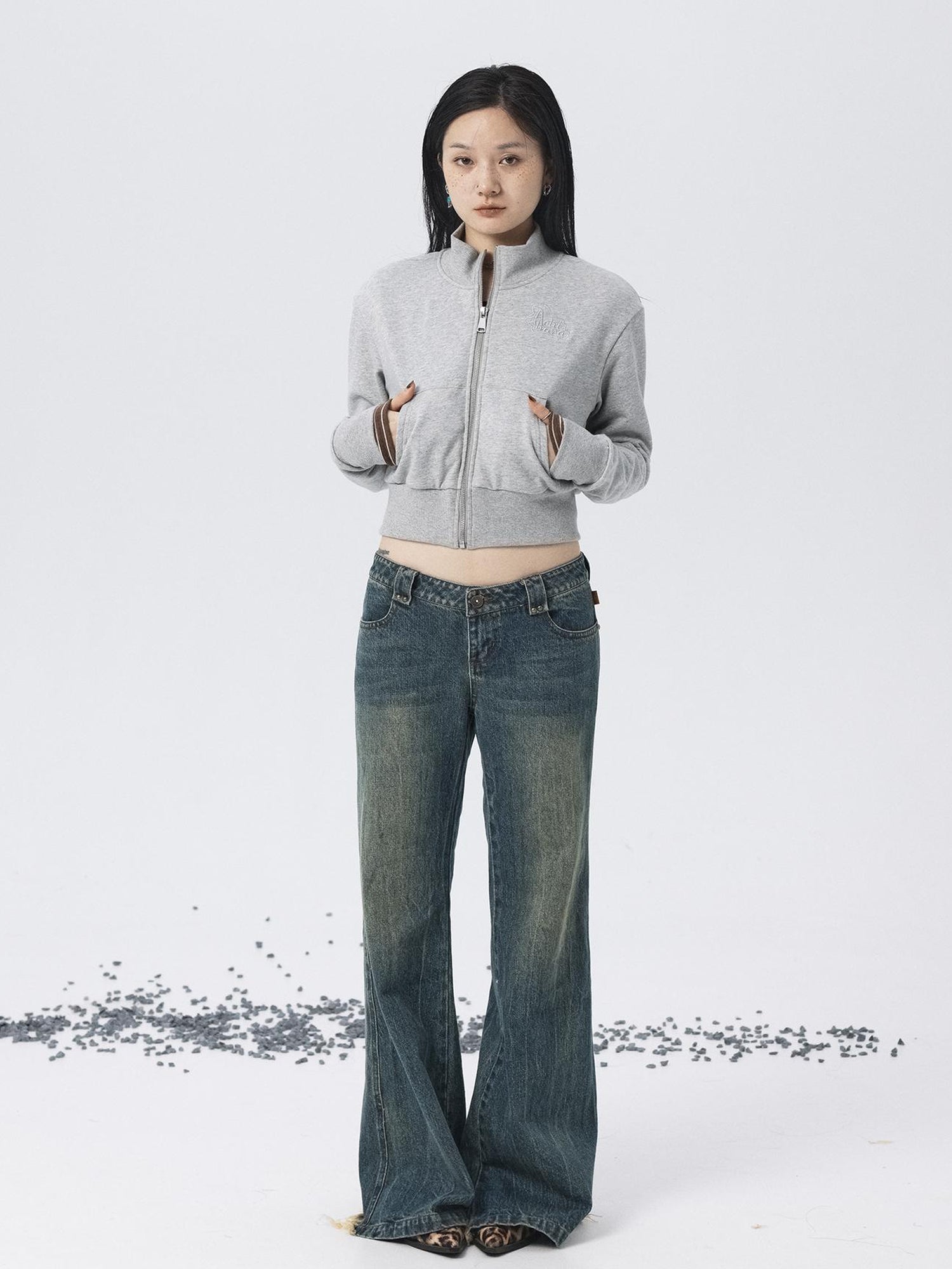Achihara Church Kiss Embroidered Cropped Hooded Jacket