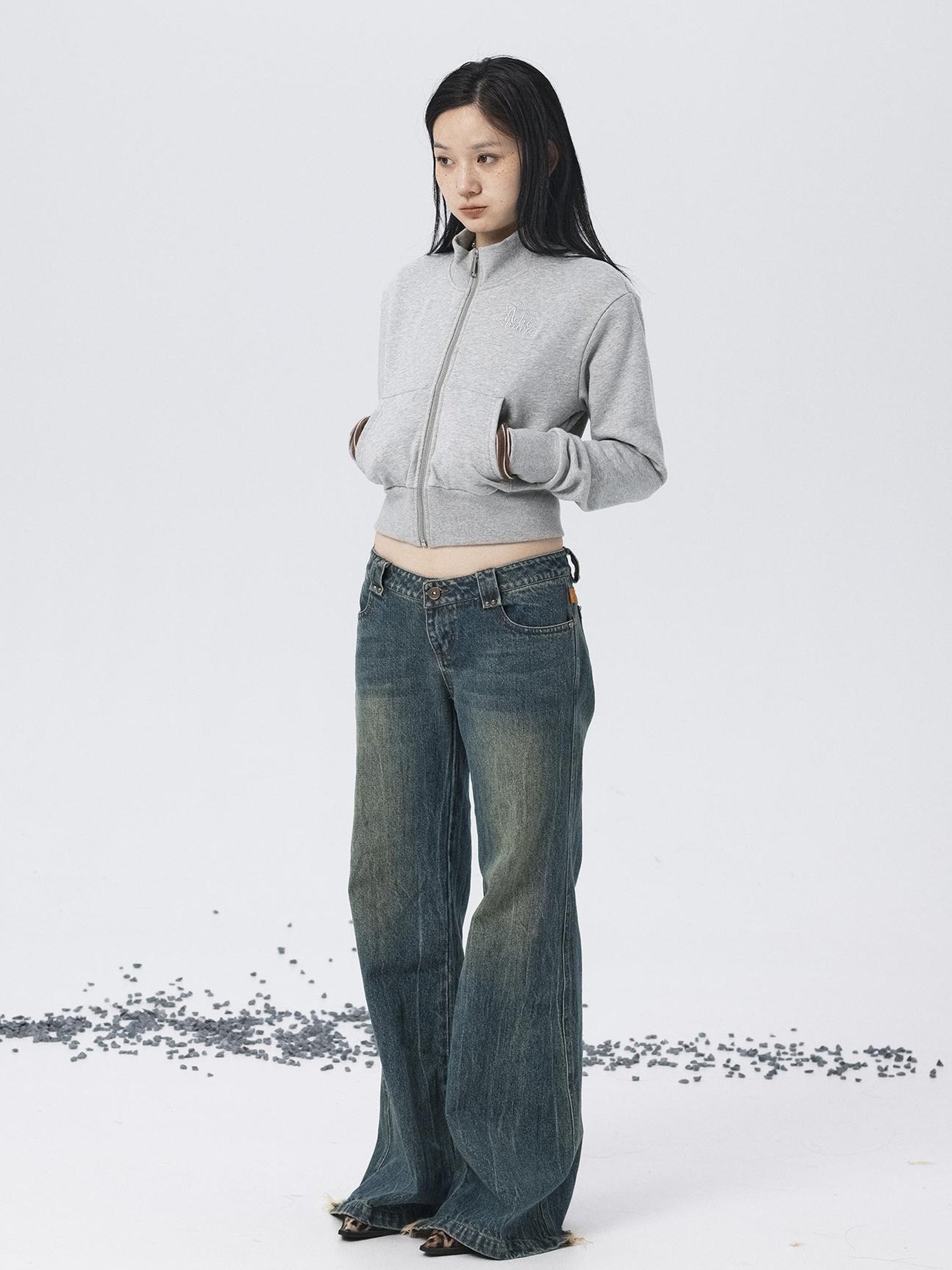 Achihara Church Kiss Embroidered Cropped Hooded Jacket