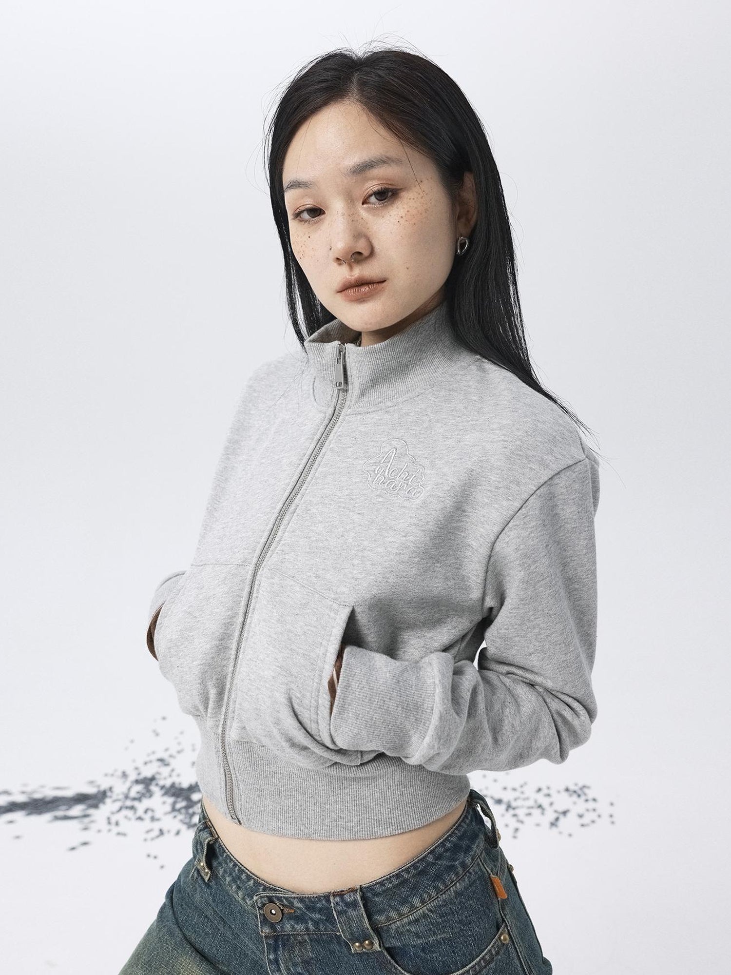 Achihara Church Kiss Embroidered Cropped Hooded Jacket