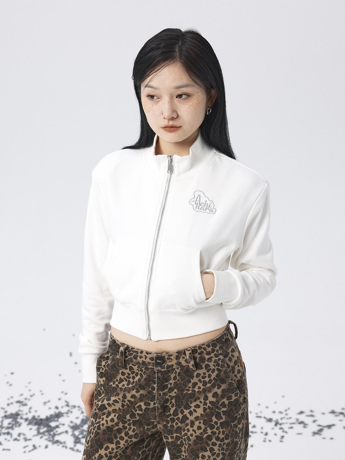 Achihara Church Kiss Embroidered Cropped Hooded Jacket