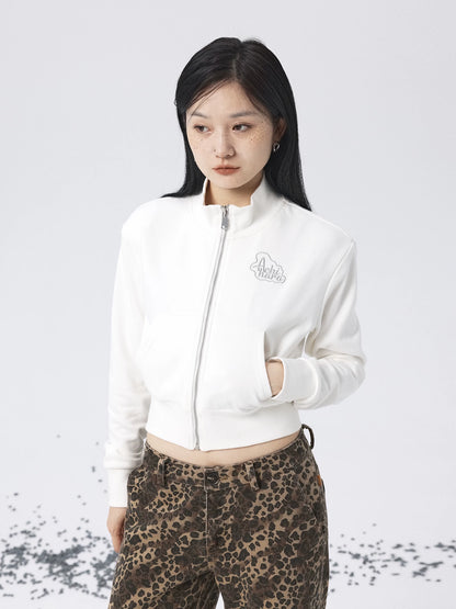 Achihara Church Kiss Embroidered Cropped Hooded Jacket-3
