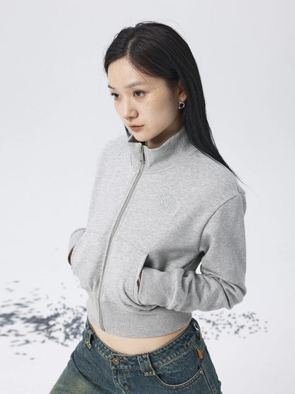 Church Kiss Embroidered Cropped Hooded Jacket