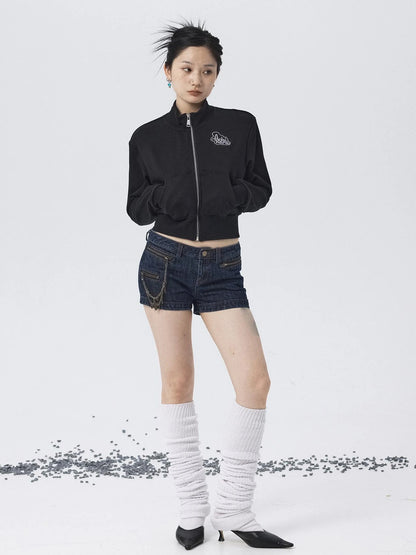 Church Kiss Embroidered Cropped Hooded Jacket