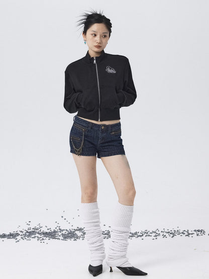 Achihara Church Kiss Embroidered Cropped Hooded Jacket