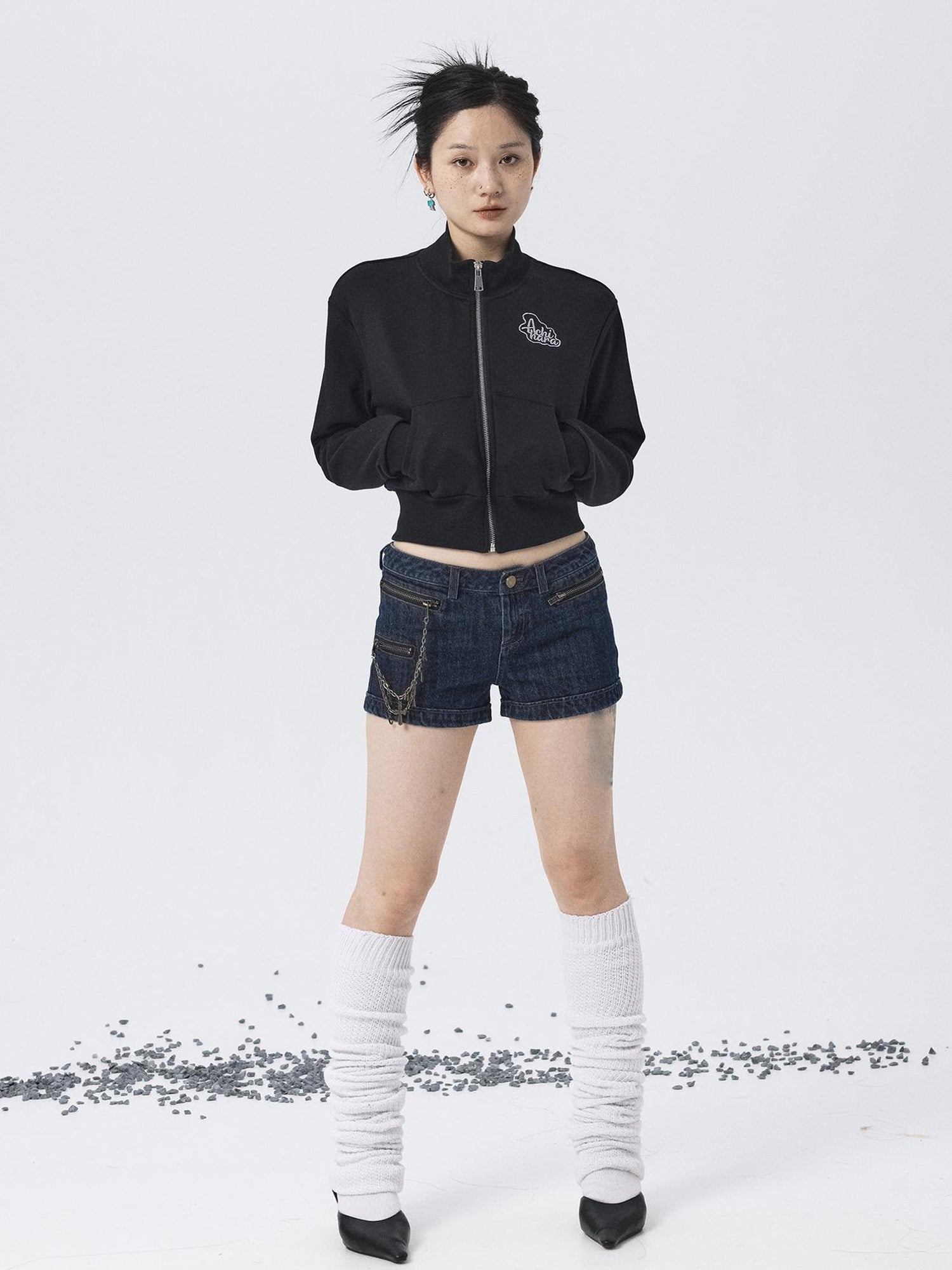 Achihara Church Kiss Embroidered Cropped Hooded Jacket