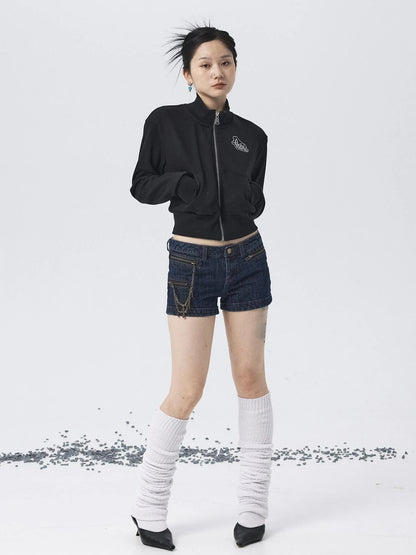 Church Kiss Embroidered Cropped Hooded Jacket