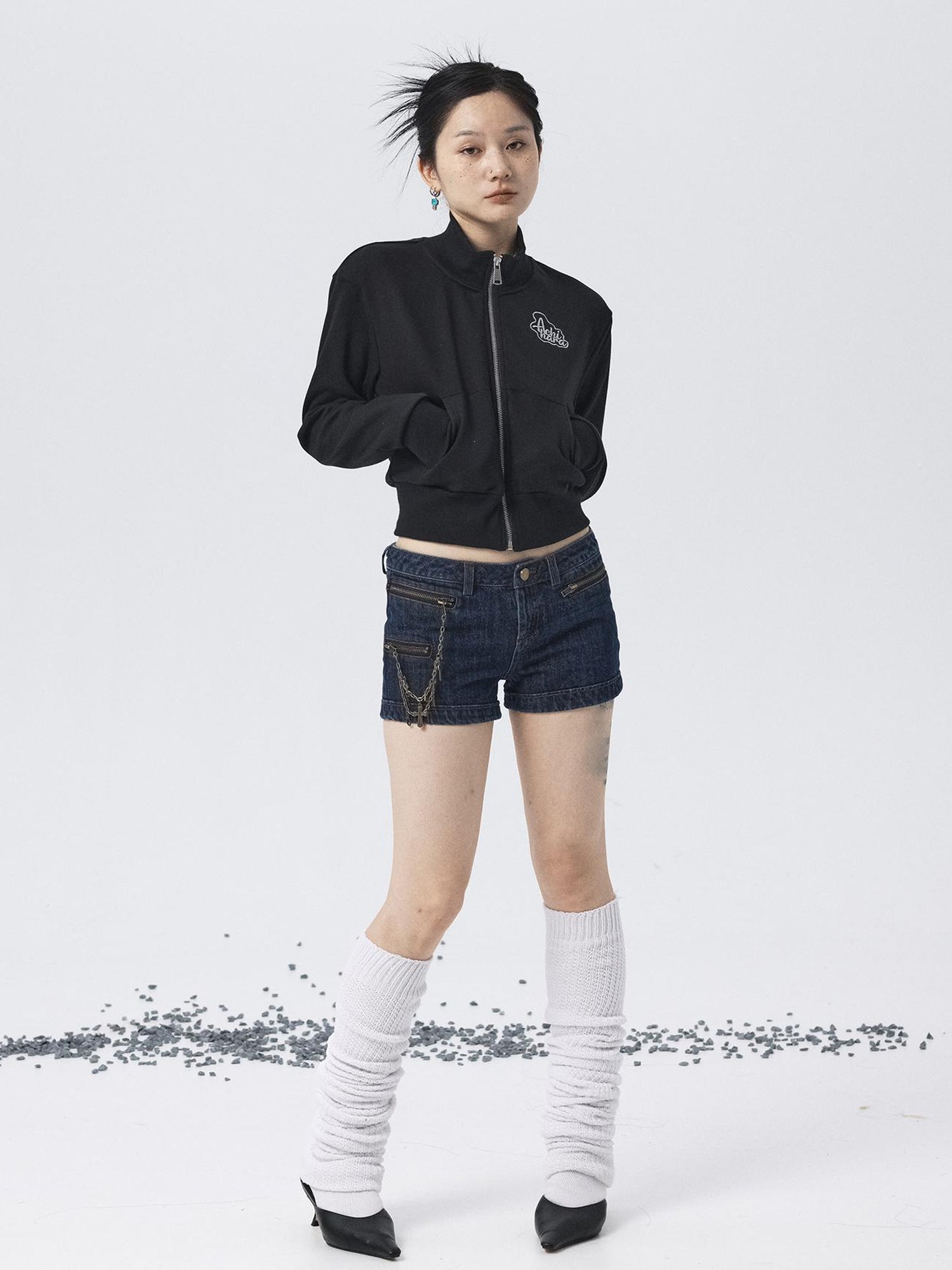 Achihara Church Kiss Embroidered Cropped Hooded Jacket