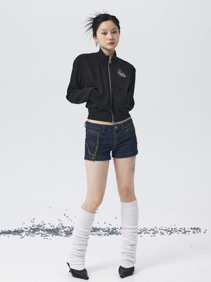 Achihara Church Kiss Embroidered Cropped Hooded Jacket