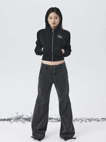 Church Kiss Embroidered Cropped Hooded Jacket