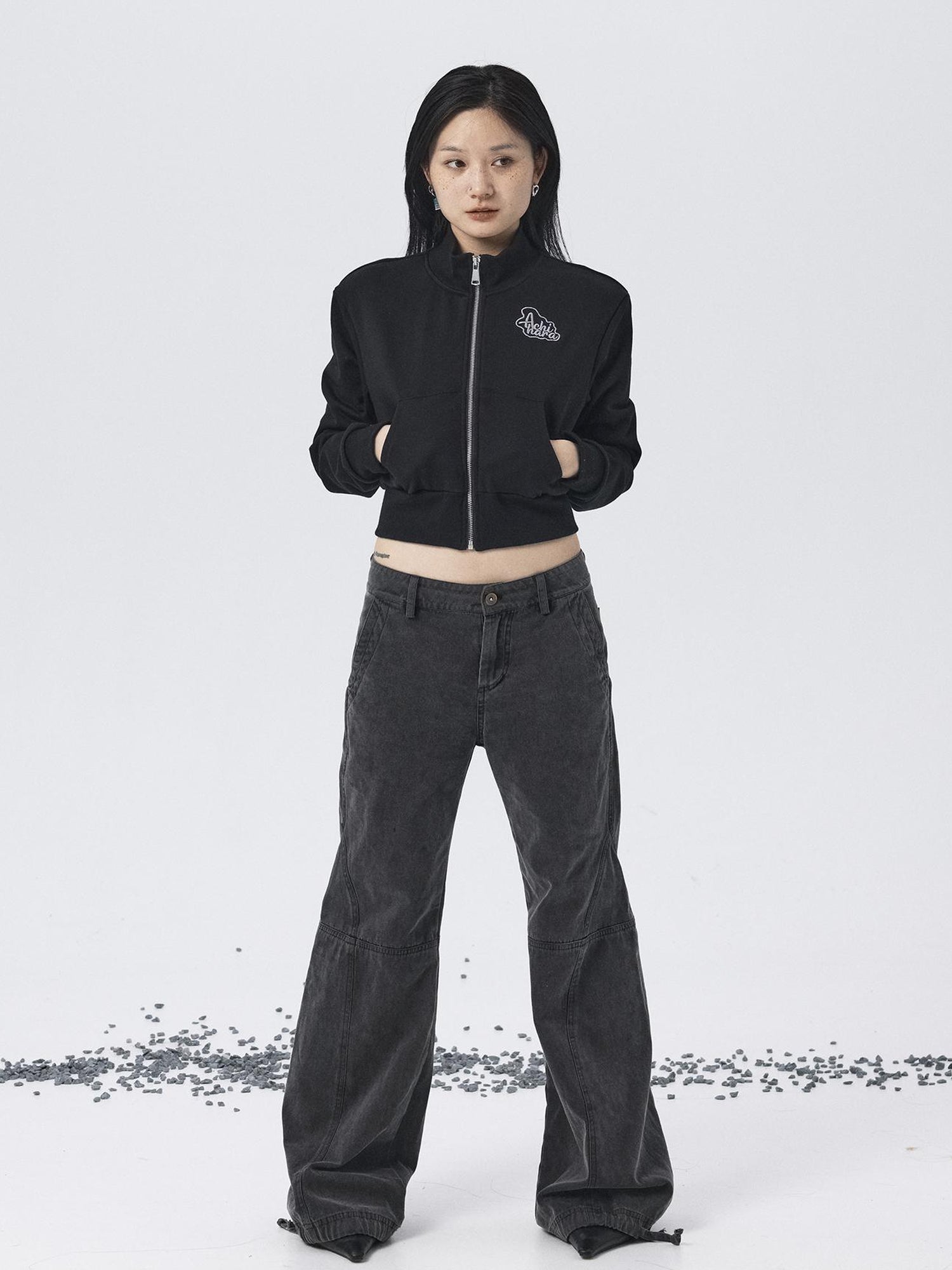 Achihara Church Kiss Embroidered Cropped Hooded Jacket