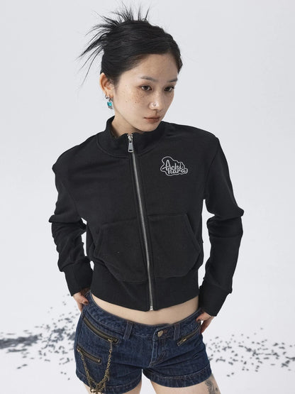 Church Kiss Embroidered Cropped Hooded Jacket