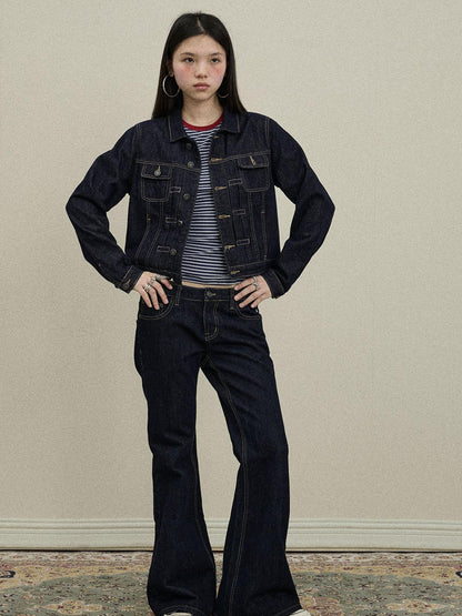 Update Achihara Classic Denim Jacket With Slightly Flared Jeans Set
