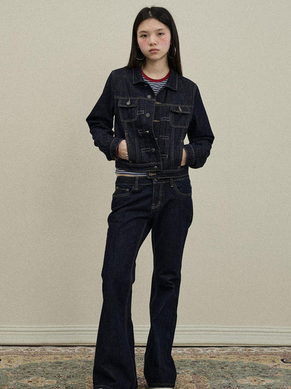 Update Achihara Classic Denim Jacket With Slightly Flared Jeans Set