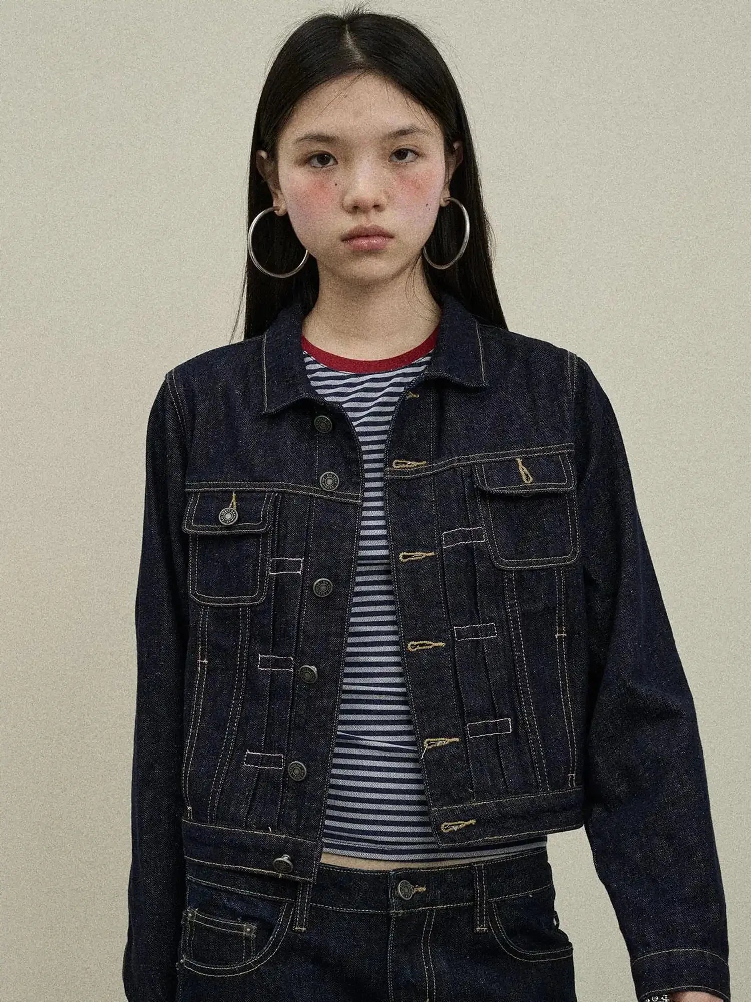 Classic Denim Jacket With Slightly Flared Jeans Set