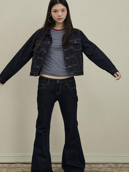 Update Achihara Classic Denim Jacket With Slightly Flared Jeans Set