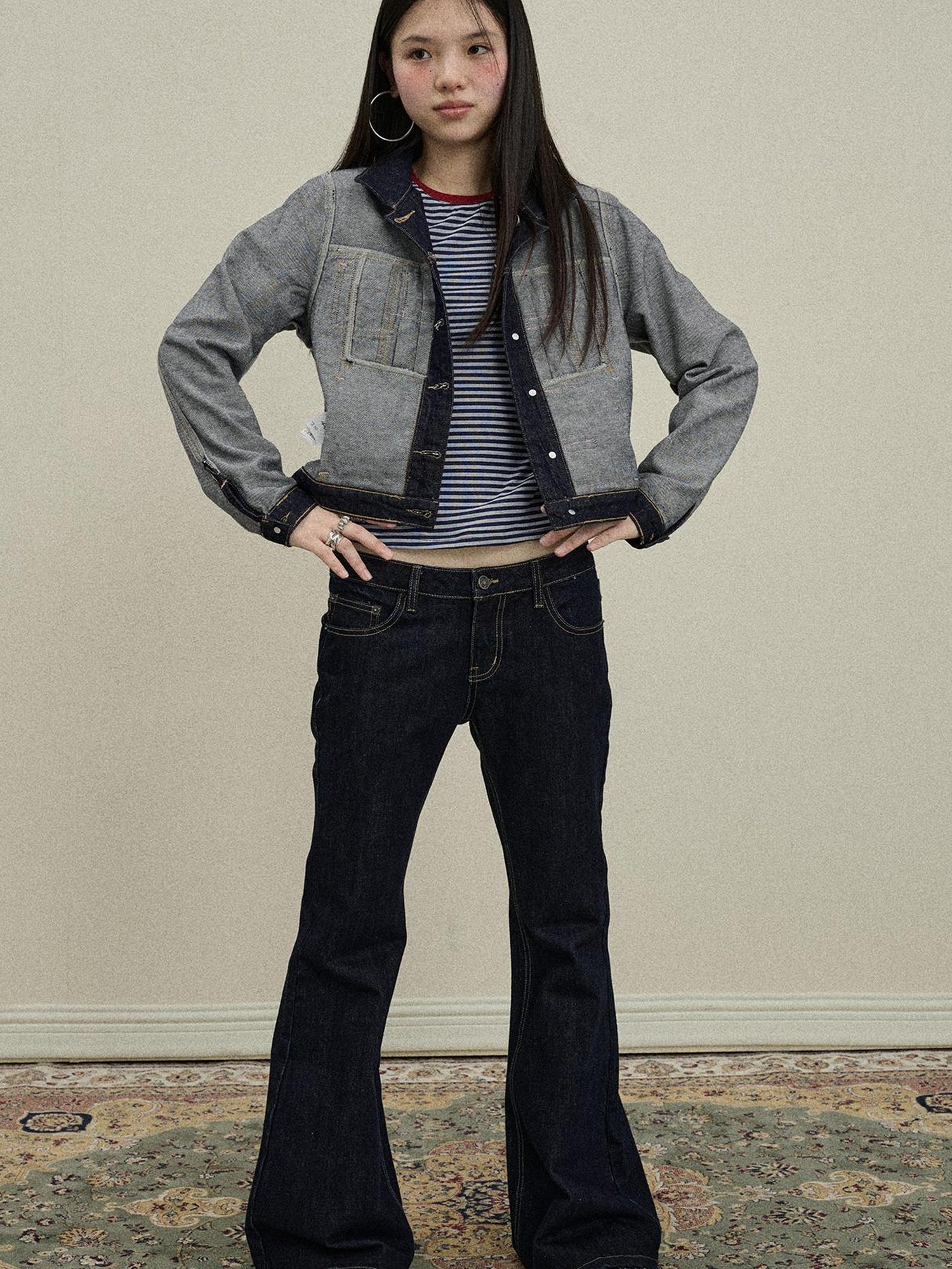Update Achihara Classic Denim Jacket With Slightly Flared Jeans Set