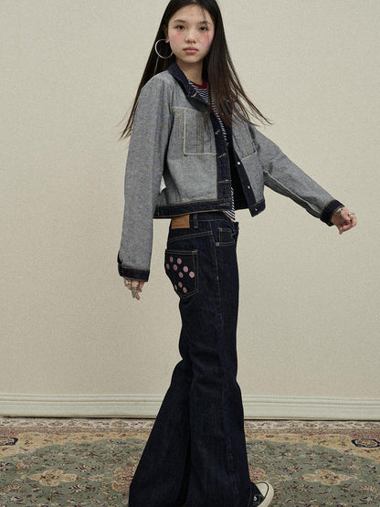 Update Achihara Classic Denim Jacket With Slightly Flared Jeans Set