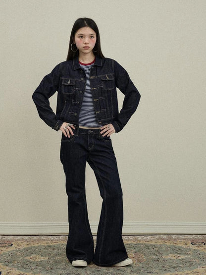 Classic Denim Jacket With Slightly Flared Jeans Set