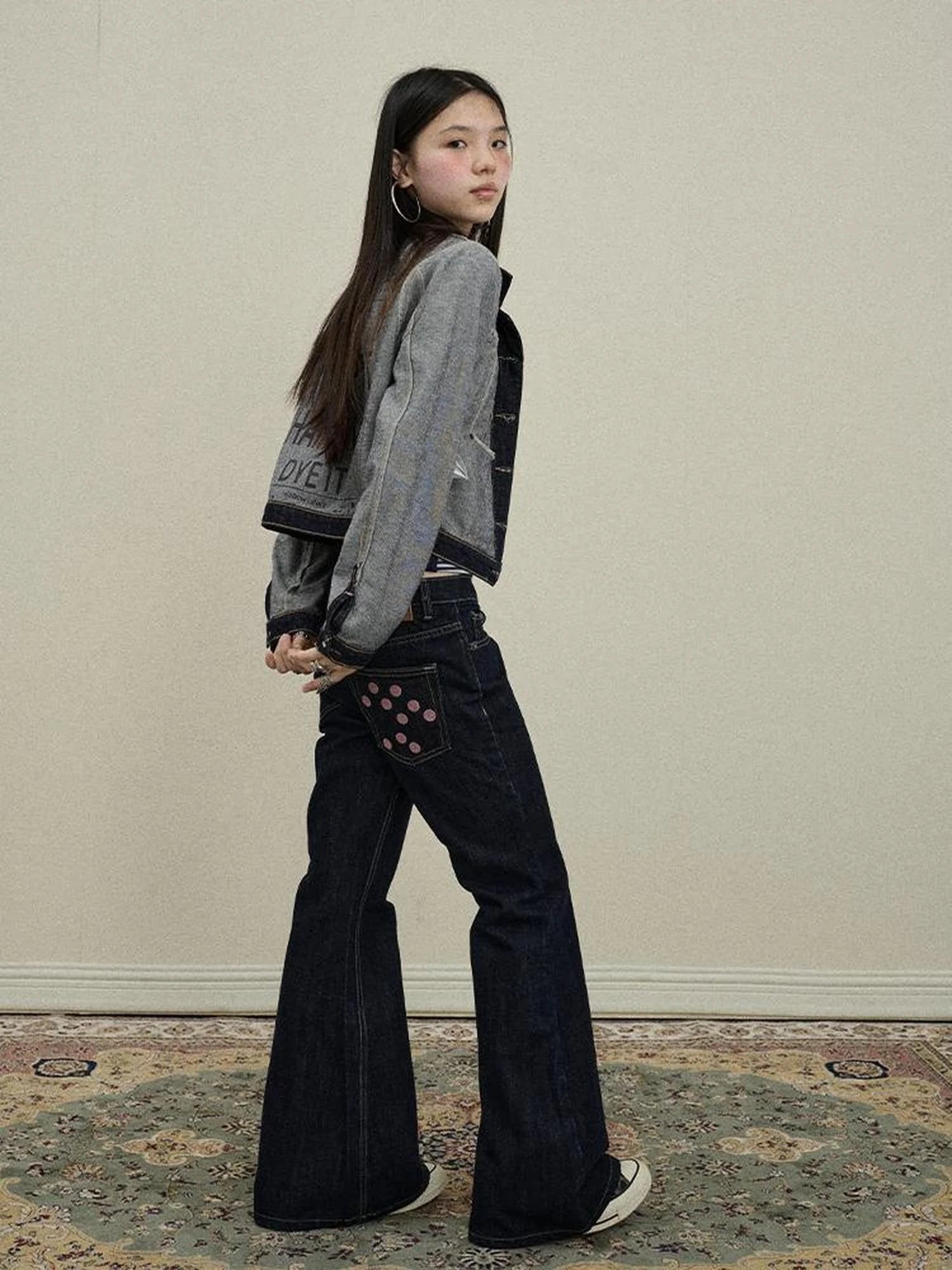 Classic Denim Jacket With Slightly Flared Jeans Set