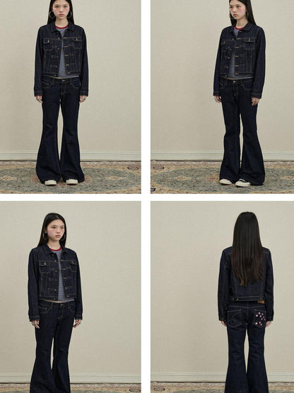 Update Achihara Classic Denim Jacket With Slightly Flared Jeans Set