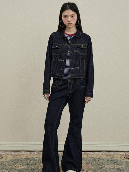 Update Achihara Classic Denim Jacket With Slightly Flared Jeans Set