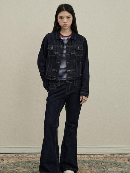 Update Achihara Classic Denim Jacket With Slightly Flared Jeans Set