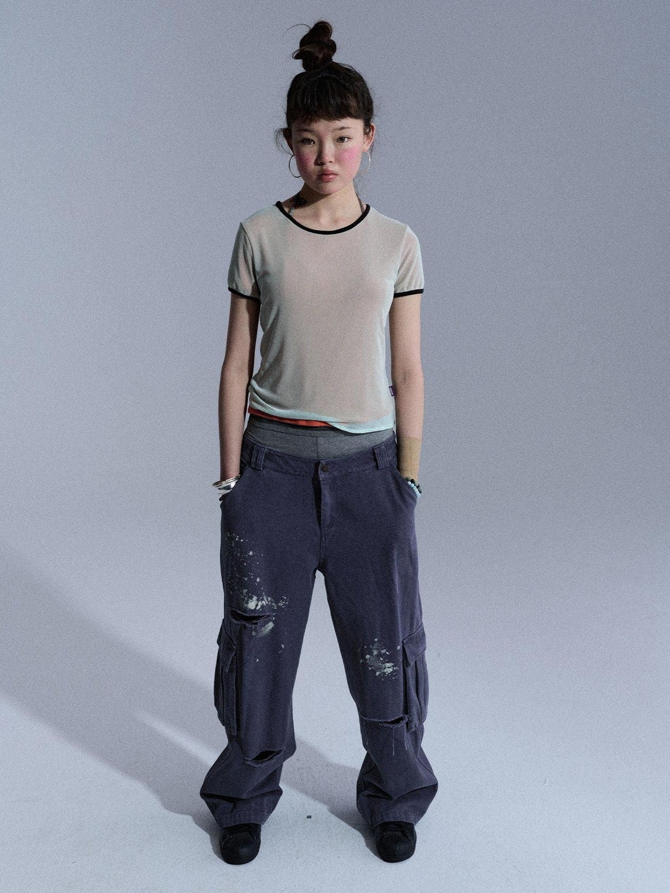 Achihara Colorblock Double Layer Mesh Asymmetrical Slim Women&