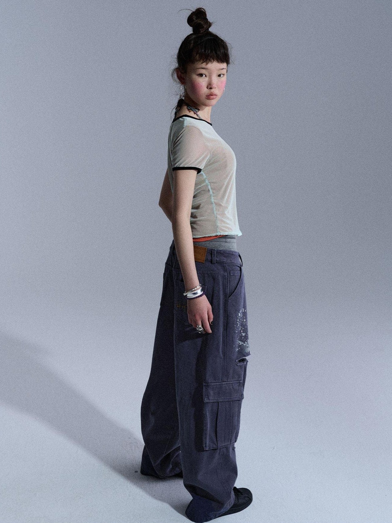 Achihara Colorblock Double Layer Mesh Asymmetrical Slim Women&