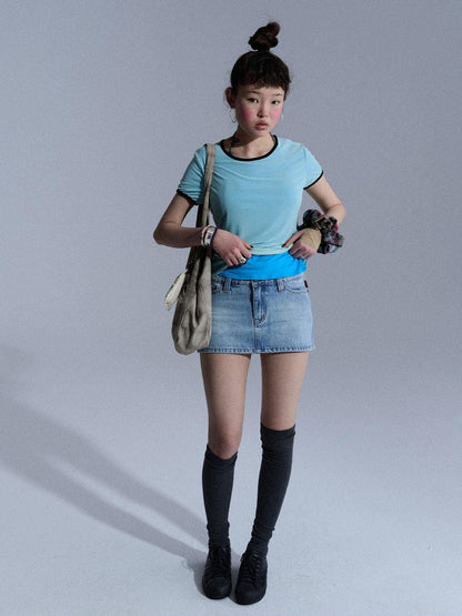 Achihara Colorblock Double Layer Mesh Asymmetrical Slim Women&