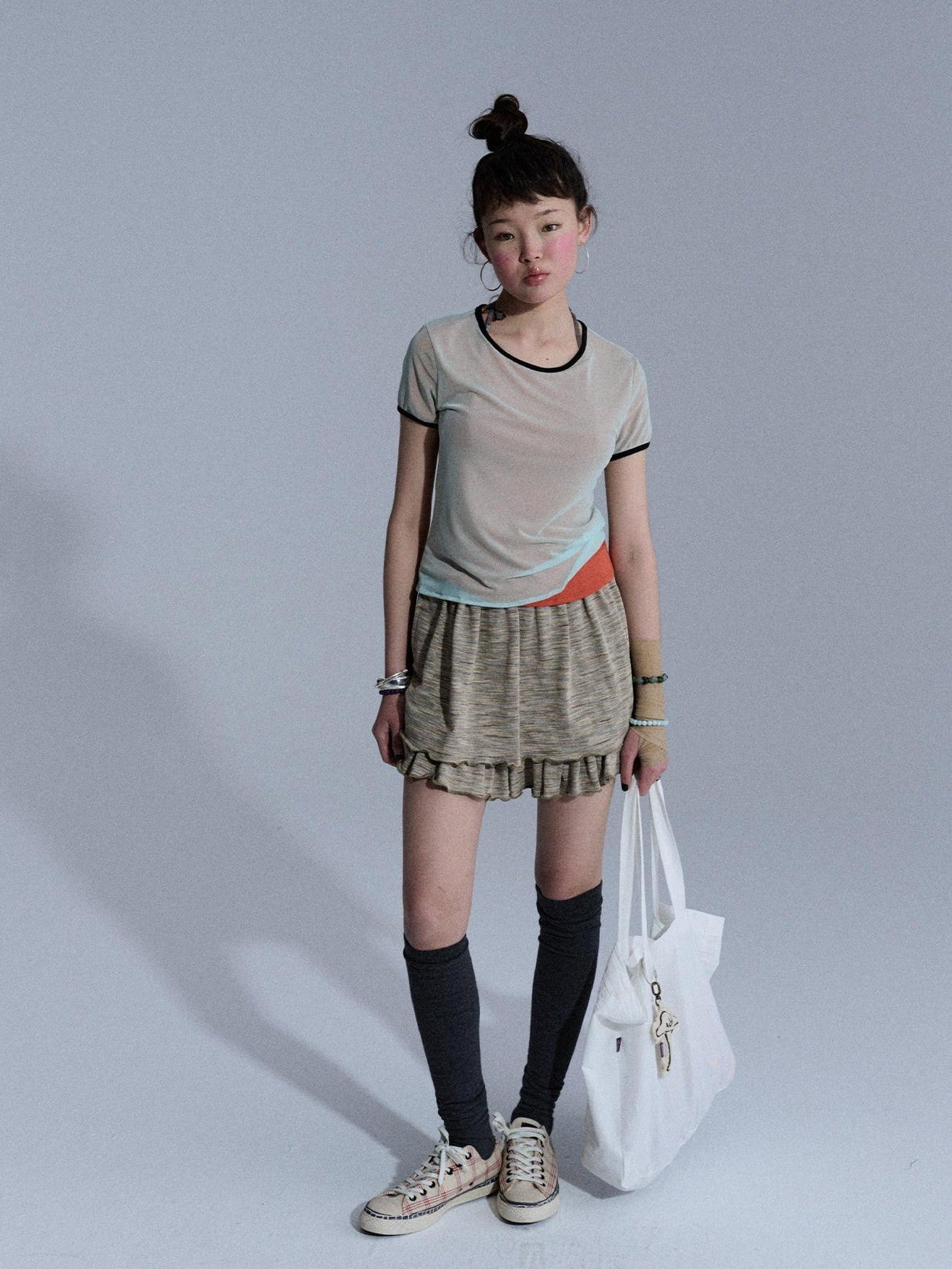 Achihara Colorblock Double Layer Mesh Asymmetrical Slim Women&