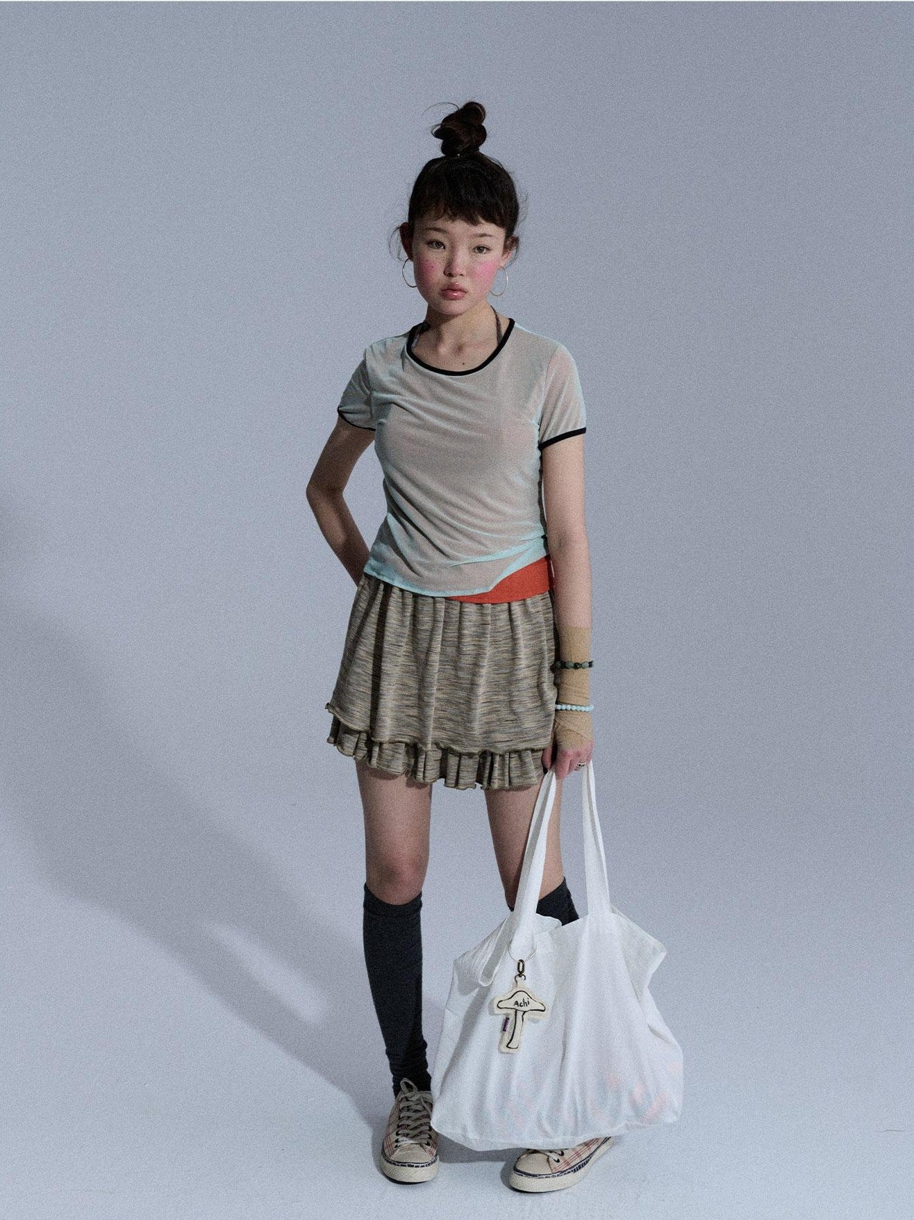 Achihara Colorblock Double Layer Mesh Asymmetrical Slim Women&