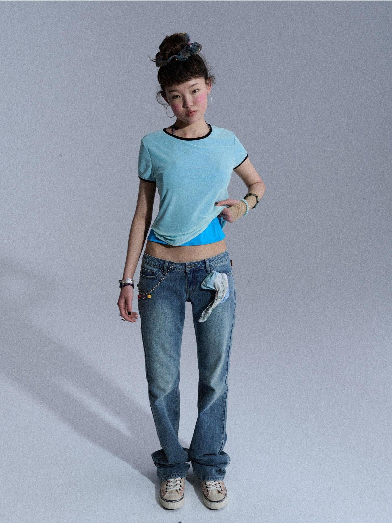 Achihara Colorblock Double Layer Mesh Asymmetrical Slim Women&