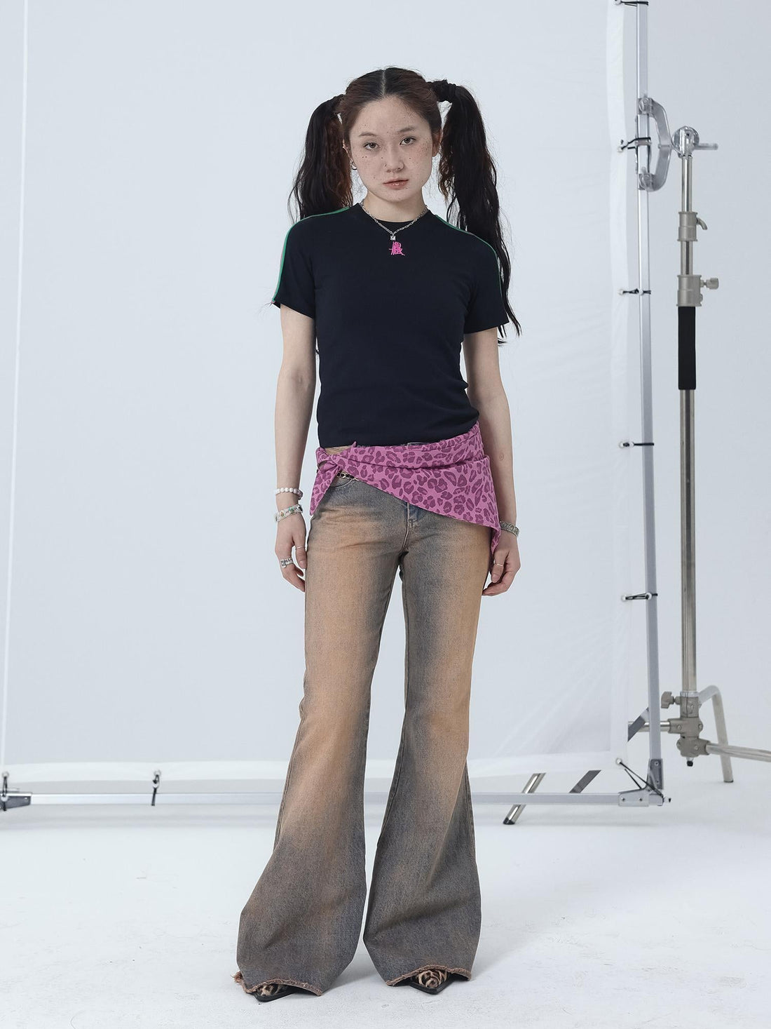 Achihara Colorful Cowhide Candy Two Tone Short Sleeve Tee
