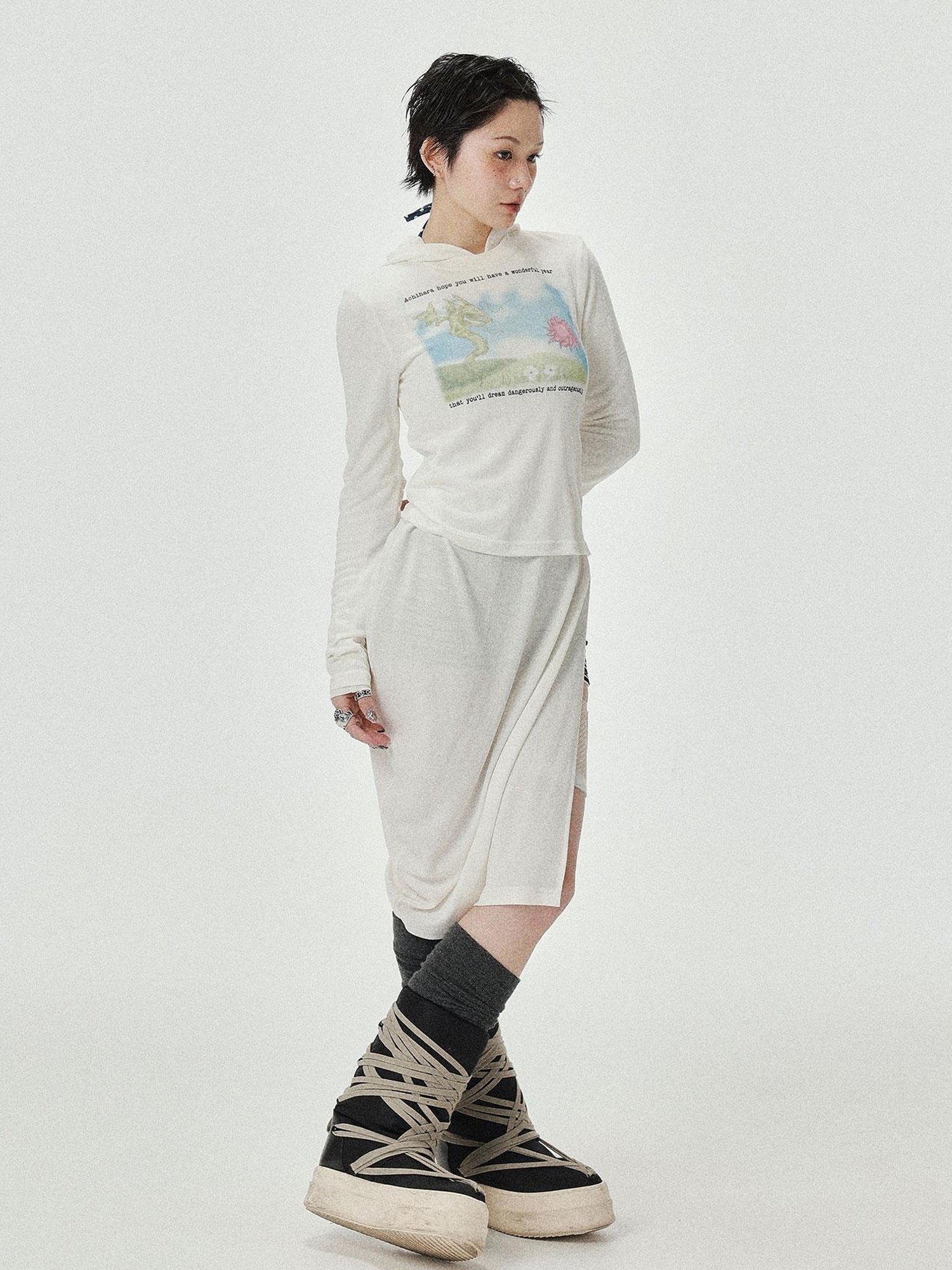 Achihara Combustible Ice Mesh Hoodie With Dragon Print
