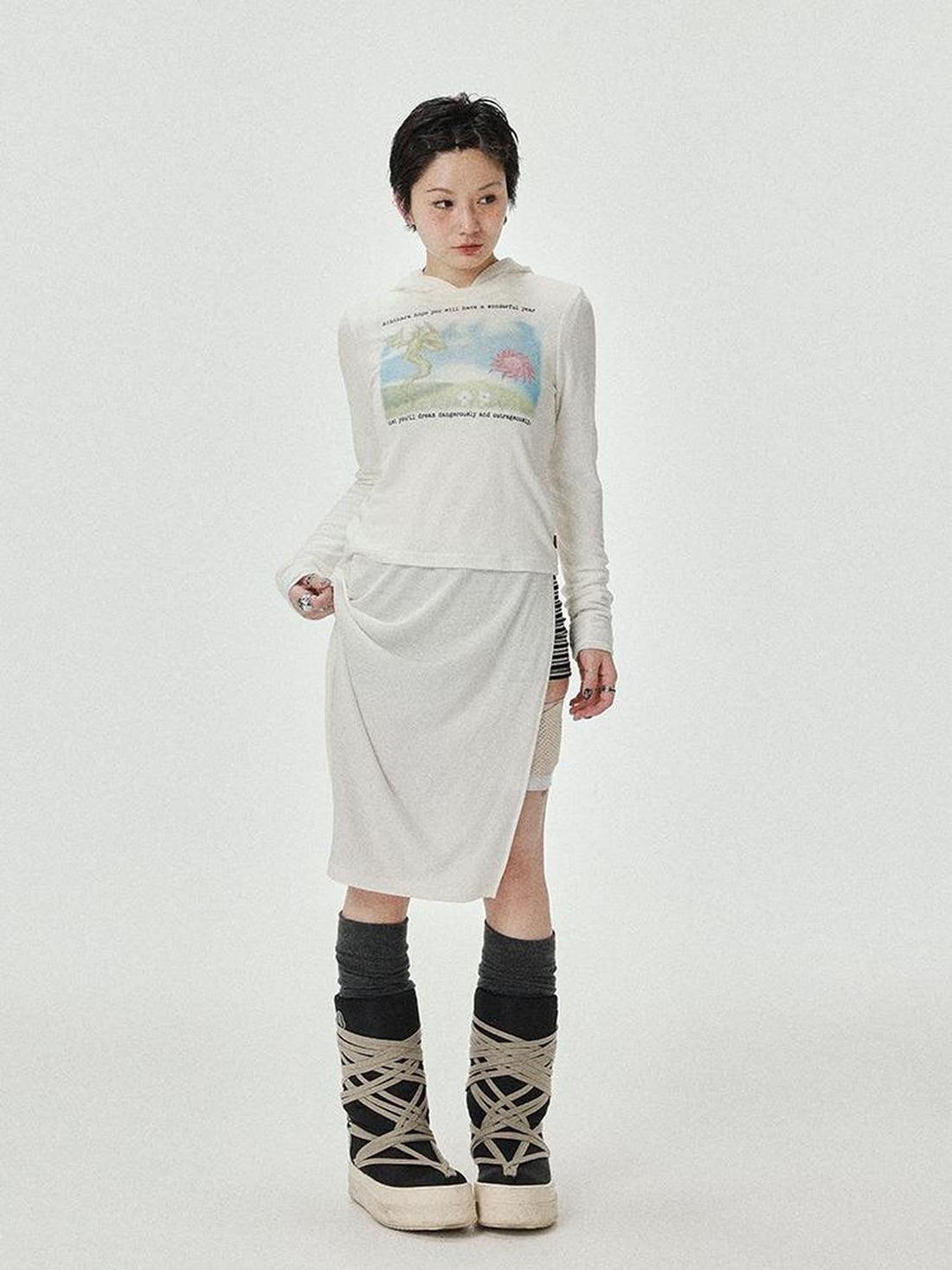 Achihara Combustible Ice Mesh Hoodie With Dragon Print