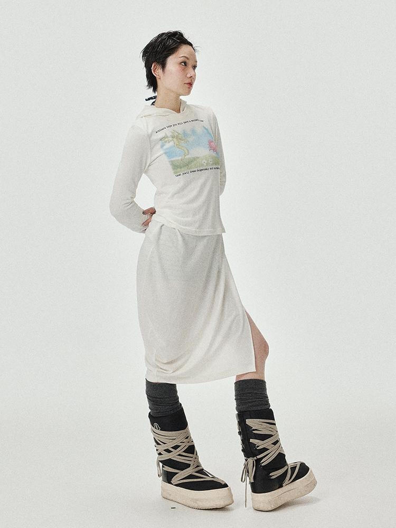 Achihara Combustible Ice Mesh Hoodie With Dragon Print