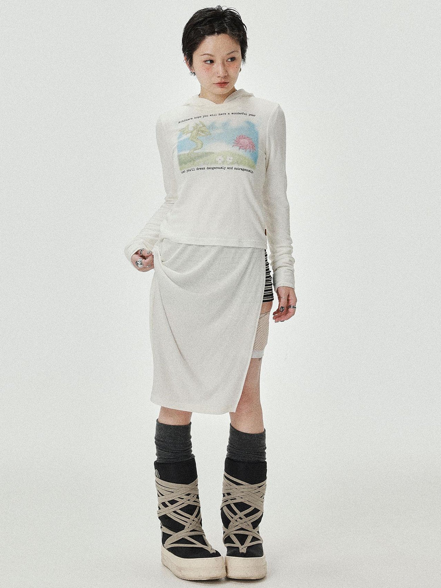 Achihara Combustible Ice Mesh Hoodie With Dragon Print