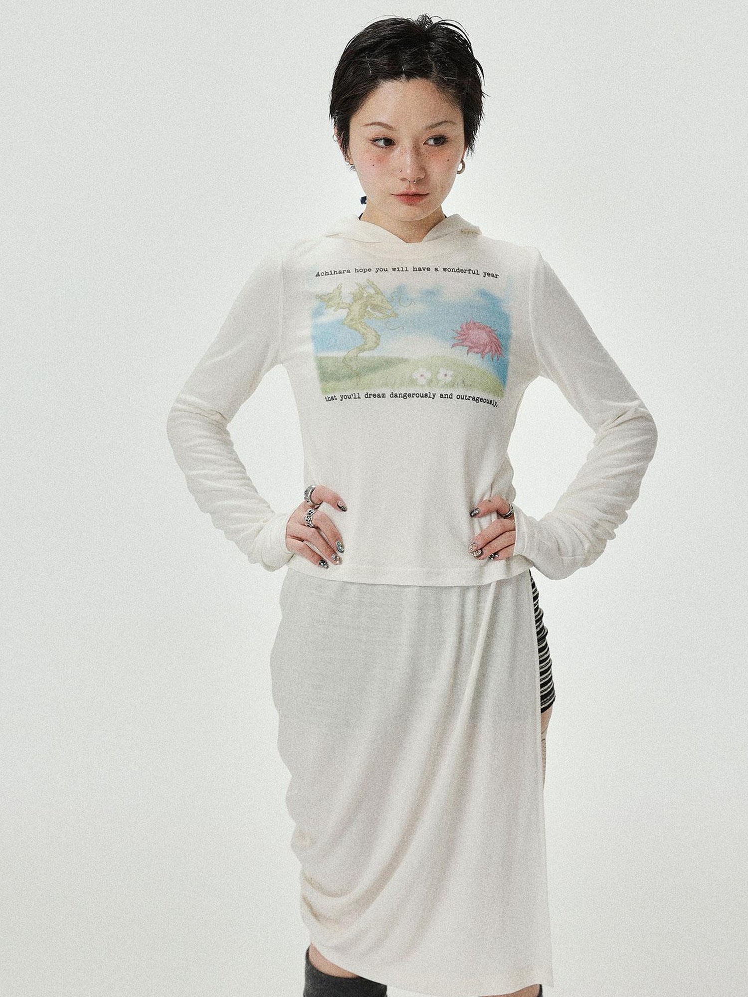 Achihara Combustible Ice Mesh Hoodie With Dragon Print