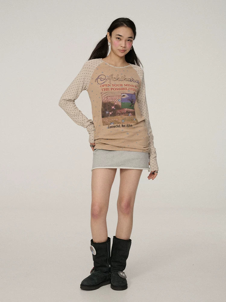 Achihara Comfort Stretch Knit Commuter Straight Fit Raglan For Women Letter Print T-Shirt-5