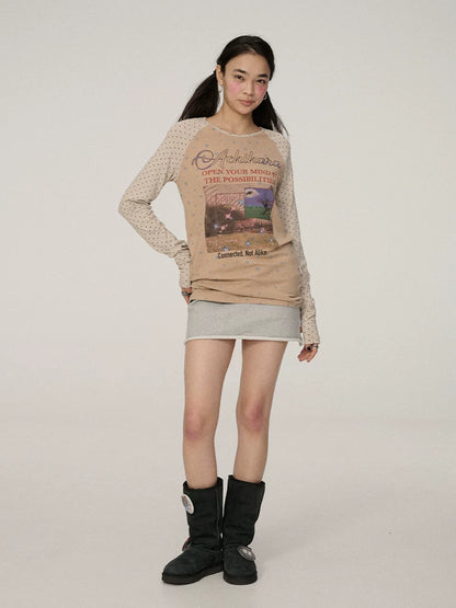 Achihara Comfort Stretch Knit Commuter Straight Fit Raglan For Women Letter Print T-Shirt-5