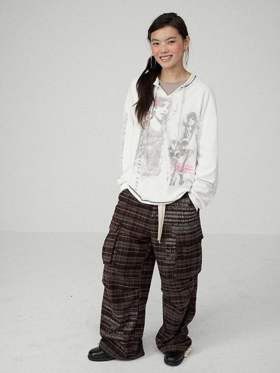 Achihara Comfort Stretch Plaid Straight Leg Mid Rise Workwear Women Viscose Blend Pants