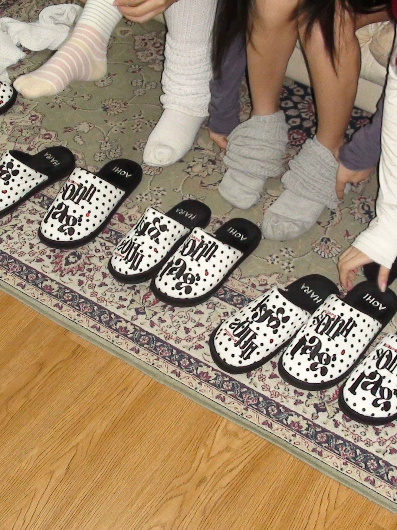 Achihara Comfortable Cotton Canvas Polka Dot Colorblock Flat Casual Women Shoes