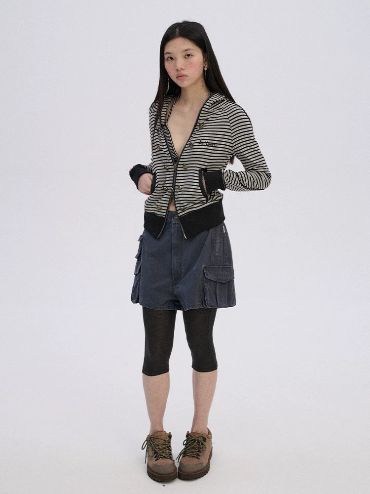 Achihara Cotton Pocket Mid Rise Button Front Commuter Chic Women Casual Short Trousers-4