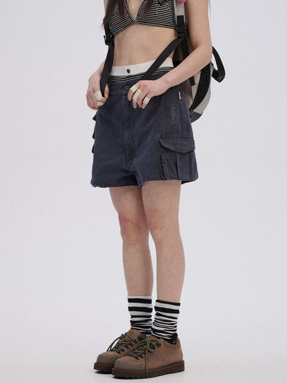 Achihara Cotton Pocket Mid Rise Button Front Commuter Chic Women Casual Short Trousers
