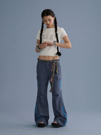 Achihara Cotton Short Sleeve Straight Fit Office Round Neck Women Printed Crop Tops