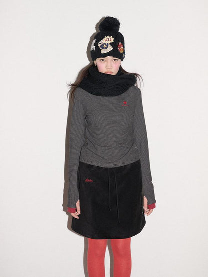 Achihara Cozy Soft Acrylic Knit Casual Round Top Badge Accent Women Beanie Hat